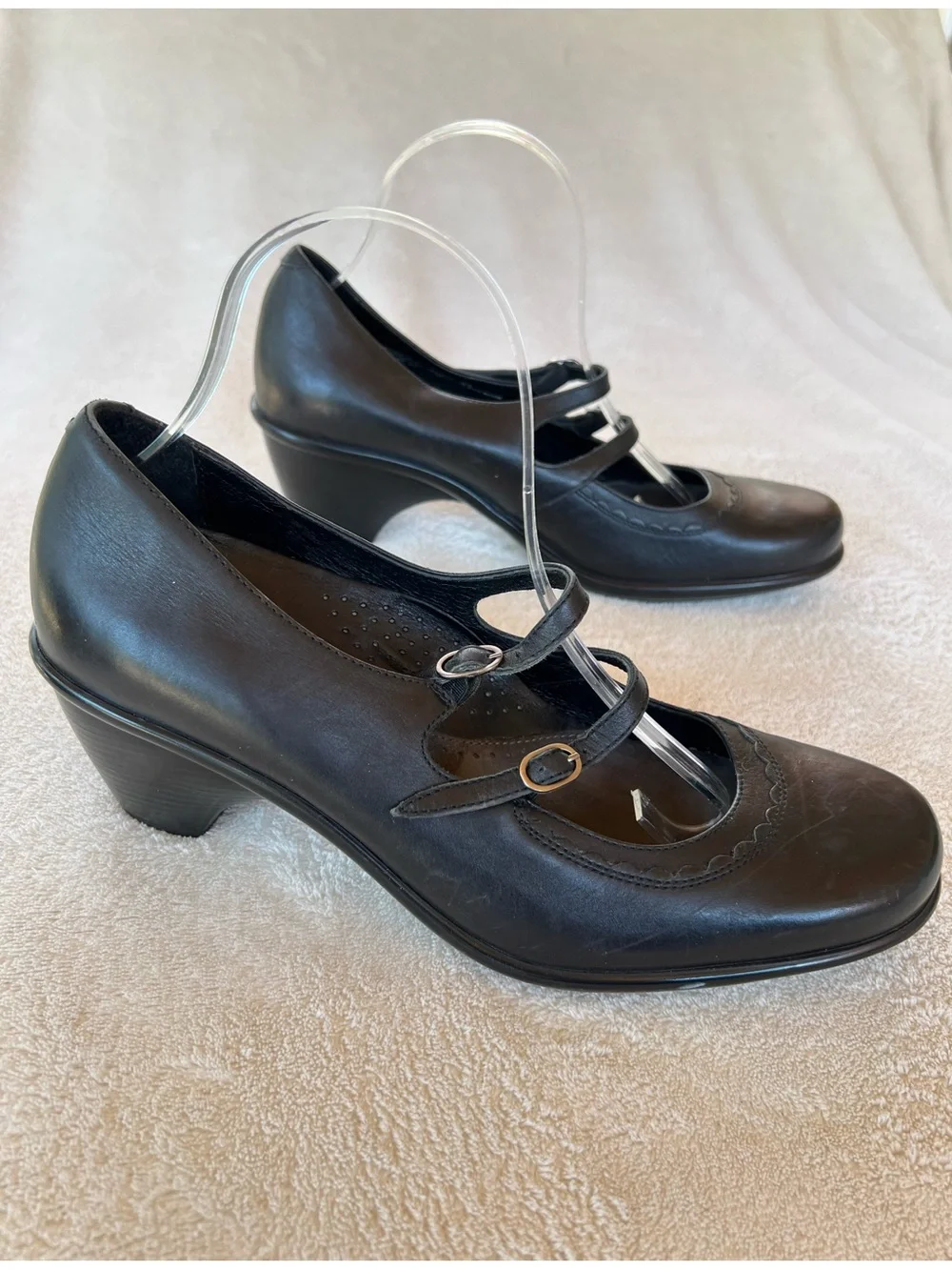 Dansko Babette Josie Black Leather Mary Jane Heels SZ 10.5 Double Strap Comfort